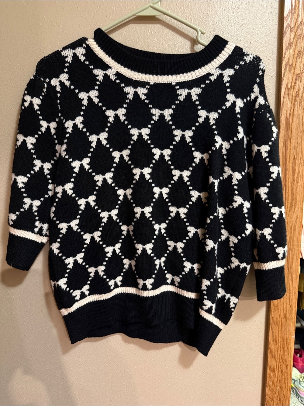 THML Black and White Geometric Crewneck Sweater
